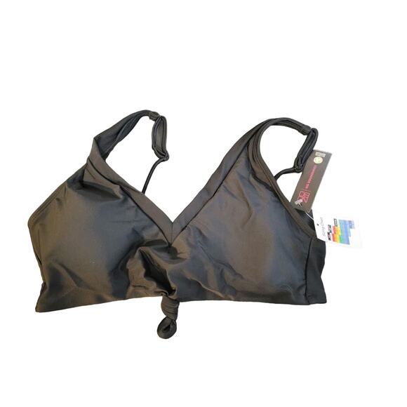 NWT No Boundaries Black V-Neck Knot Front Bikini Top - M - Picture 1 of 5